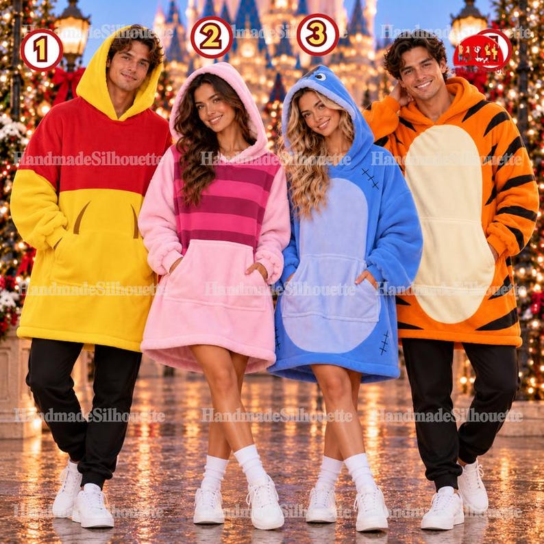 Winnie The Pooh Costume Oversized Blanket Hoodie, Pooh Piglet Tigger Eeyore Cosplay Matching Group, Funny Christmas Hoodie, Xmas Gift