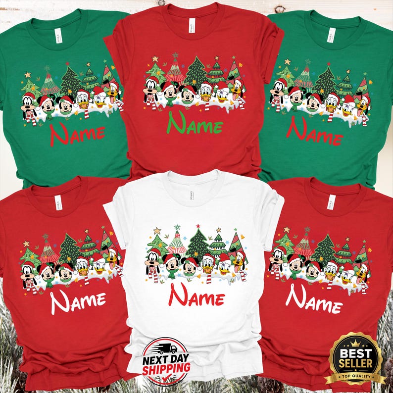 Christmas Disney Character Shirt, Personalized Name Tee, Custom Matching Family Shirts, Mickey Minnie Donald Daisy Goofy Pluto shirt