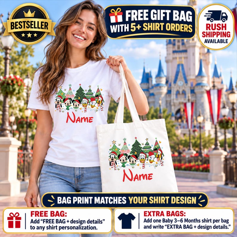 Christmas Disney Character Shirt, Personalized Name Tee, Custom Matching Family Shirts, Mickey Minnie Donald Daisy Goofy Pluto shirt