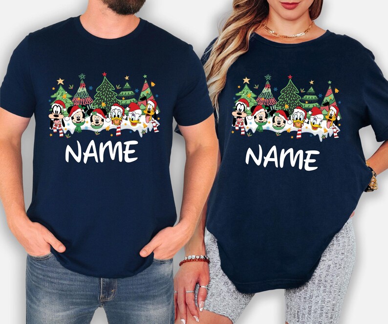 Christmas Disney Character Shirt, Personalized Name Tee, Custom Matching Family Shirts, Mickey Minnie Donald Daisy Goofy Pluto shirt