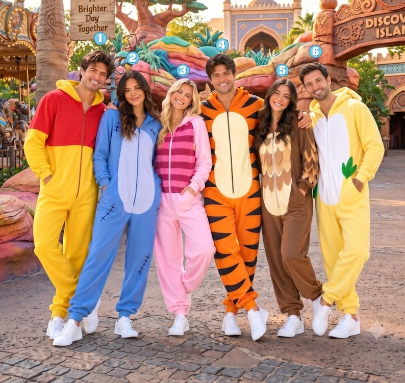 Pooh Bear Pajama Jumpsuit, Pooh Piglet Tigger Eeyore Matching Group Costume, Christmas Cosplay Outfit, Holiday Sleepwear Set