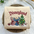 Stitch & Angel Christmas Embroidered Sweatshirt, Disneyland Holiday T-shirt, Cute Disney Couple Winter Hoodie, Cozy Christmas Gift