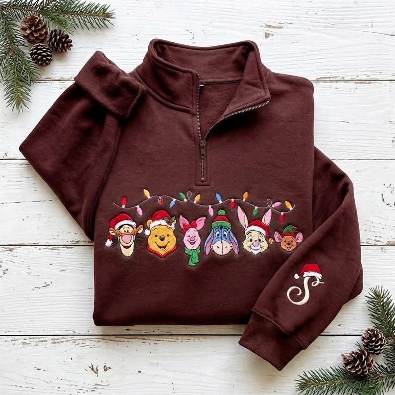 EMBROIDERED Winnie the Pooh Christmas Sweatshirt, Pooh and Friends Xmas Pullover, Tigger Piglet Eeyore Holiday Shirt, Disney Xmas Trip Shirt