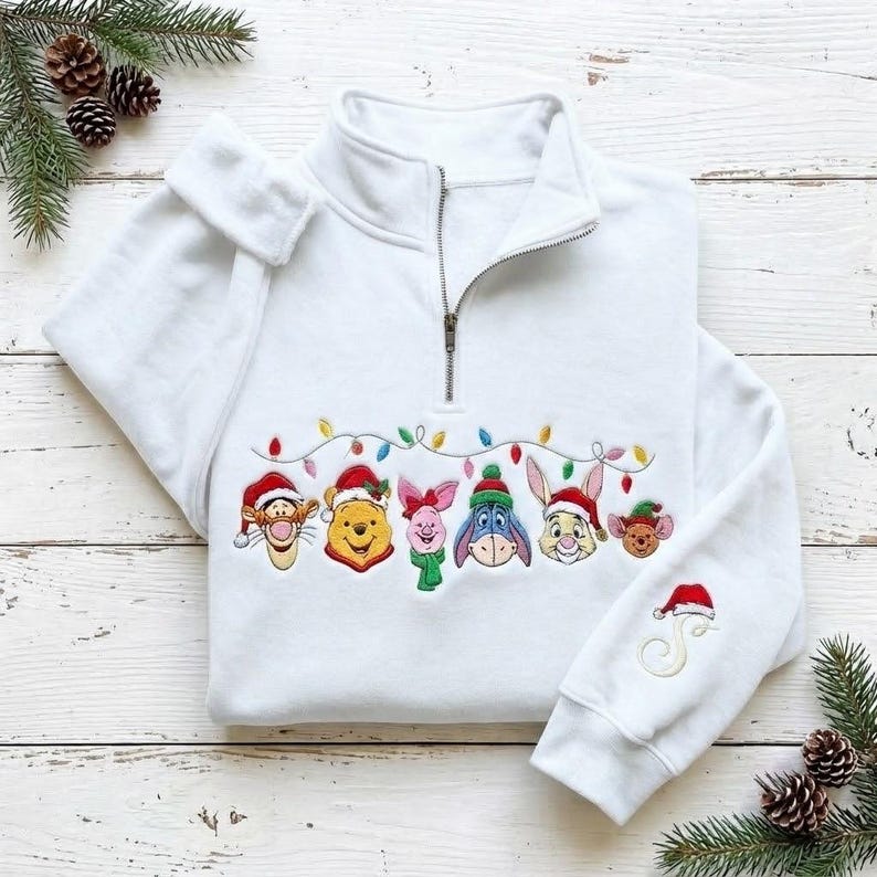 EMBROIDERED Winnie the Pooh Christmas Sweatshirt, Pooh and Friends Xmas Pullover, Tigger Piglet Eeyore Holiday Shirt, Disney Xmas Trip Shirt