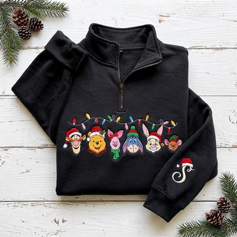 EMBROIDERED Winnie the Pooh Christmas Sweatshirt, Pooh and Friends Xmas Pullover, Tigger Piglet Eeyore Holiday Shirt, Disney Xmas Trip Shirt