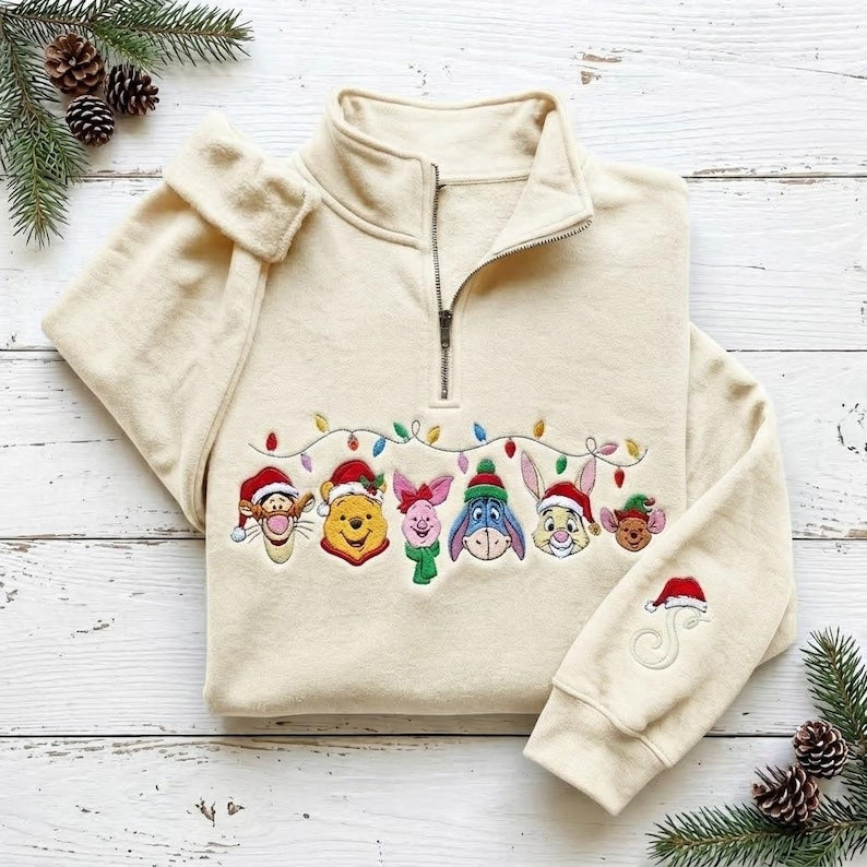EMBROIDERED Winnie the Pooh Christmas Sweatshirt, Pooh and Friends Xmas Pullover, Tigger Piglet Eeyore Holiday Shirt, Disney Xmas Trip Shirt