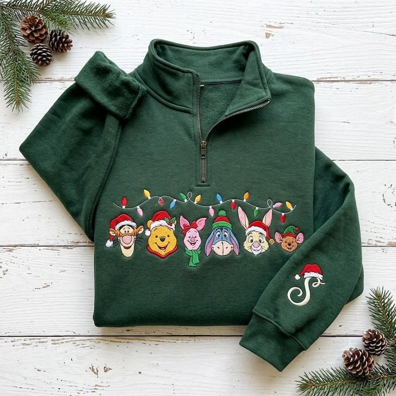 EMBROIDERED Winnie the Pooh Christmas Sweatshirt, Pooh and Friends Xmas Pullover, Tigger Piglet Eeyore Holiday Shirt, Disney Xmas Trip Shirt