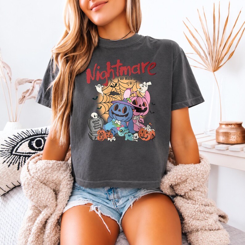 Stitch Angel Halloween Shirt, Nightmare on Main Street Tee, Spooky Season Top, Comfort Colors Boxy Tee, Retro Disney Fall Graphic Tee