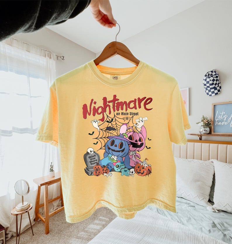 Stitch Angel Halloween Shirt, Nightmare on Main Street Tee, Spooky Season Top, Comfort Colors Boxy Tee, Retro Disney Fall Graphic Tee