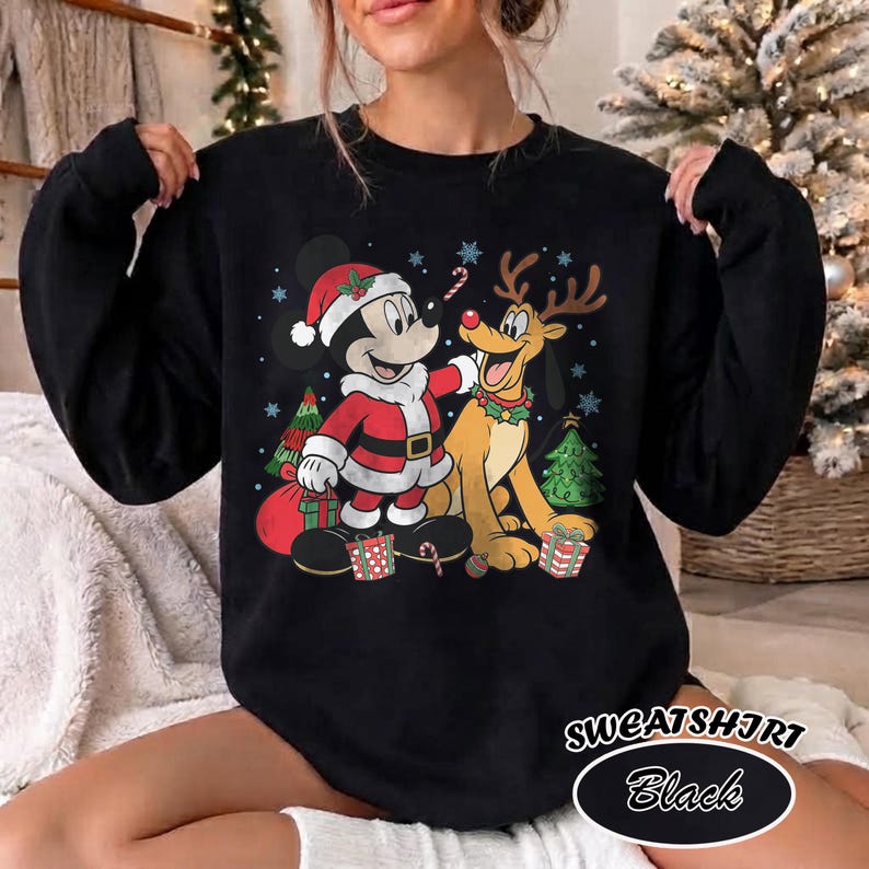Retro Santa Mickey and Pluto Reindeer Christmas Comfort product image 10