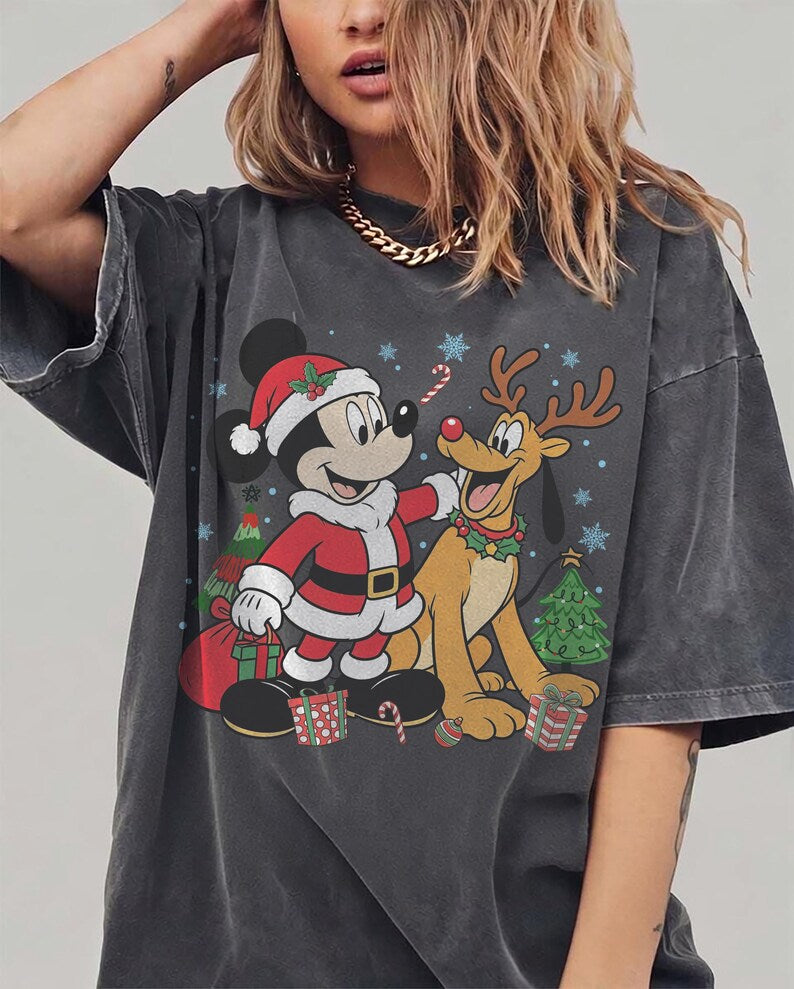 Retro Santa Mickey and Pluto Reindeer Christmas Comfort product image 3