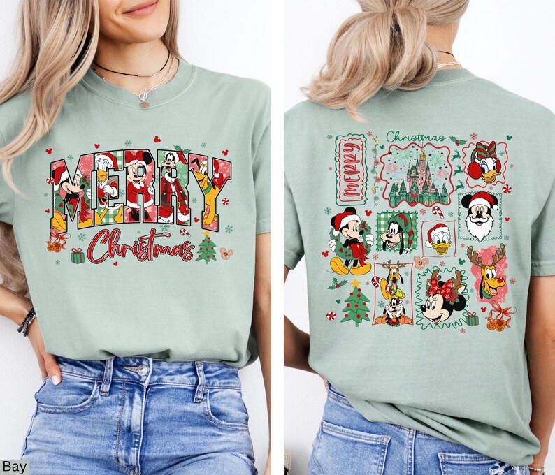 Disney Christmas Kids Shirt Comfort Colors® Mickey And Friends Holiday Tee, Christmas Mickey Donald Goofy Pluto Santa, Front And Back Xmas
