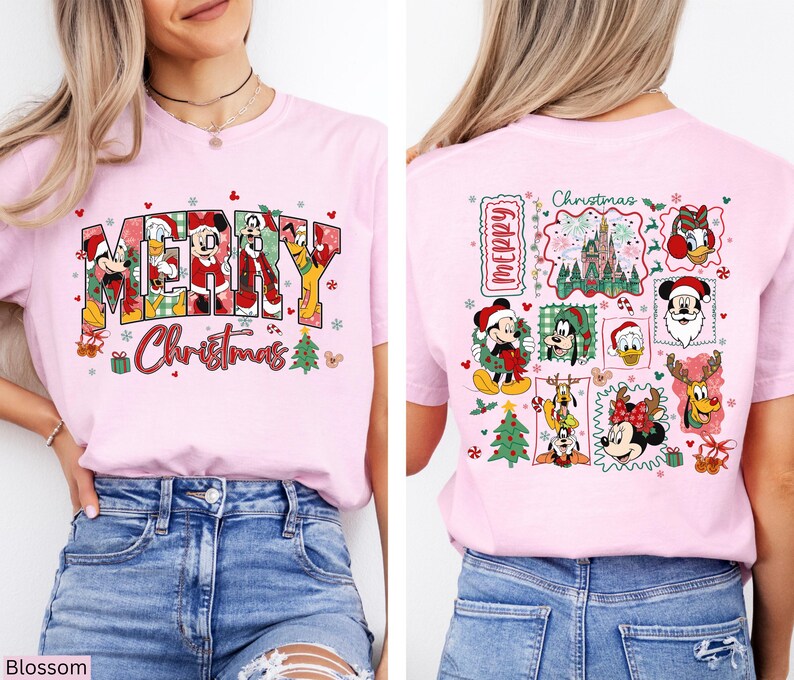 Disney Christmas Kids Shirt Comfort Colors® Mickey And Friends Holiday Tee, Christmas Mickey Donald Goofy Pluto Santa, Front And Back Xmas