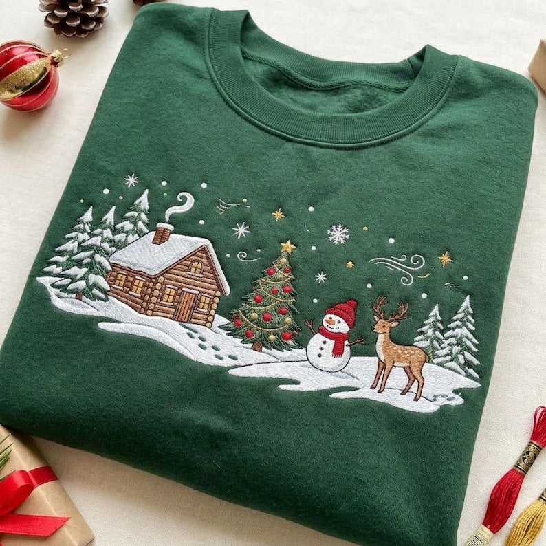 Pooh Tigger Piglet Eeyore Christmas Sweatshirt, Embroidered Holiday Crewneck, Hundred Acre Wood Winter Scene, Disney Christmas Gift