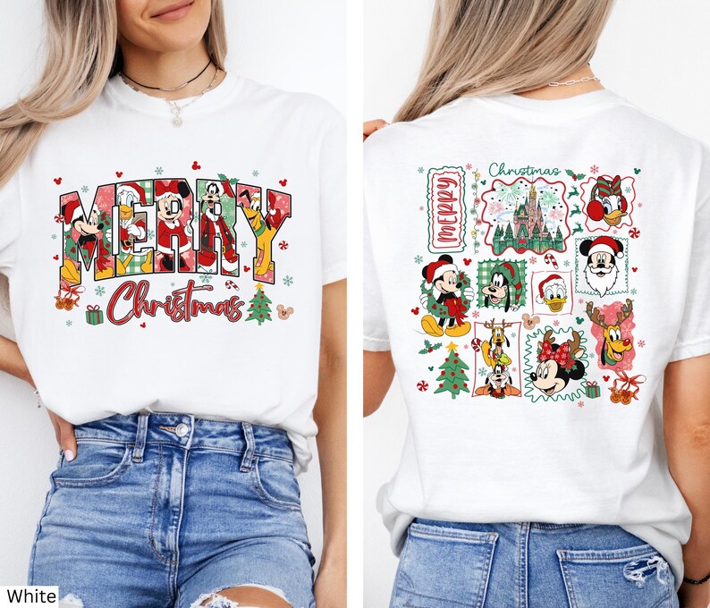 Disney Christmas Kids Shirt Comfort Colors® Mickey And Friends Holiday Tee, Christmas Mickey Donald Goofy Pluto Santa, Front And Back Xmas