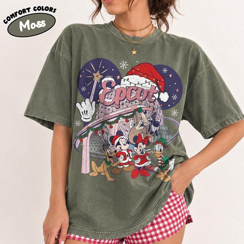 Disney Epcot Christmas Shirt, Mickey Minnie Holiday Tee, Goofy Donald Pluto Xmas Comfort Colors, Disney World Christmas Vacation Gift