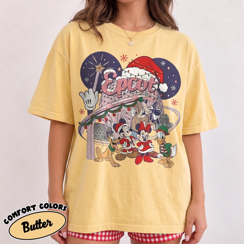 Disney Epcot Christmas Shirt, Mickey Minnie Holiday Tee, Goofy Donald Pluto Xmas Comfort Colors, Disney World Christmas Vacation Gift