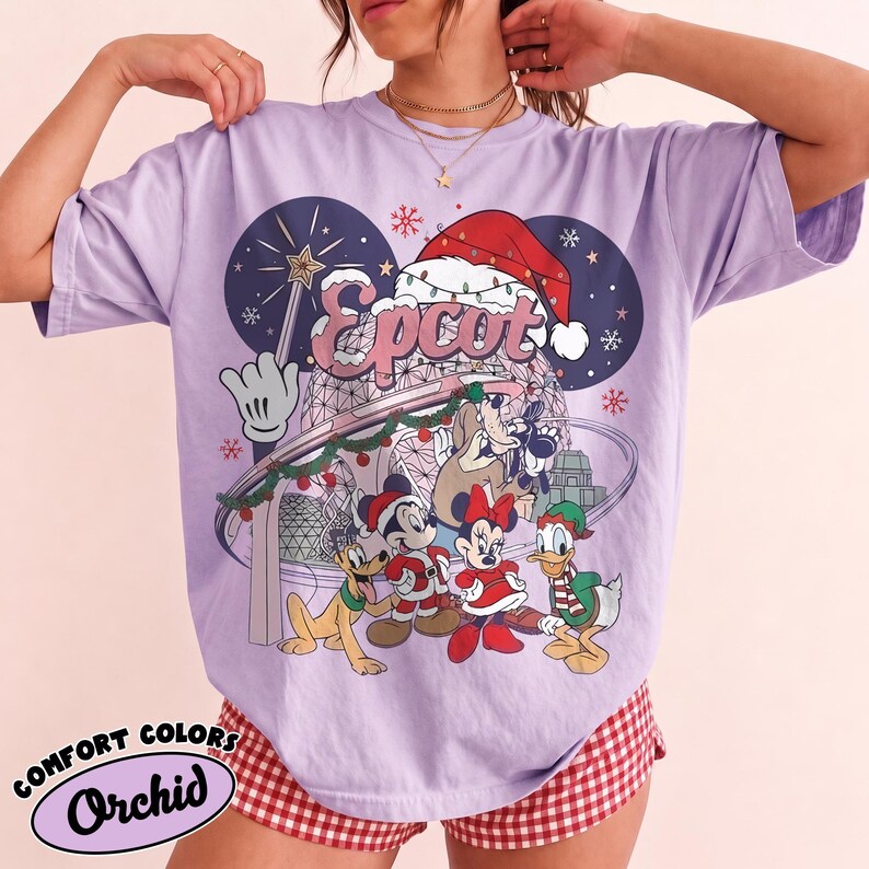 Disney Epcot Christmas Shirt, Mickey Minnie Holiday Tee, Goofy Donald Pluto Xmas Comfort Colors, Disney World Christmas Vacation Gift