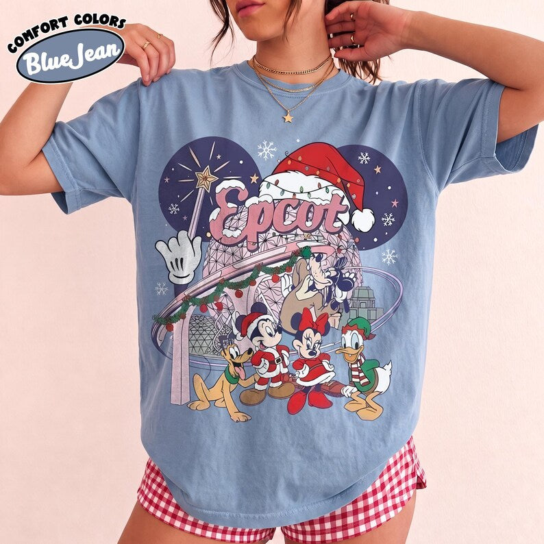 Disney Epcot Christmas Shirt, Mickey Minnie Holiday Tee, Goofy Donald Pluto Xmas Comfort Colors, Disney World Christmas Vacation Gift