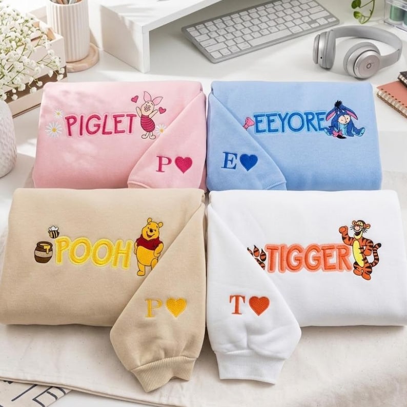 Embroidered Winnie the Pooh and Friends Sweatshirt, Piglet Eeyore Tigger Pooh Shirt, Disney Family Matching Tee, WDW Disneyland Trip Outfit