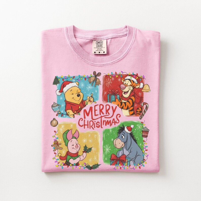 Winnie the Pooh Christmas Shirt, Comfort Colors Unisex Tee, Tigger Eeyore Piglet, Merry Christmas