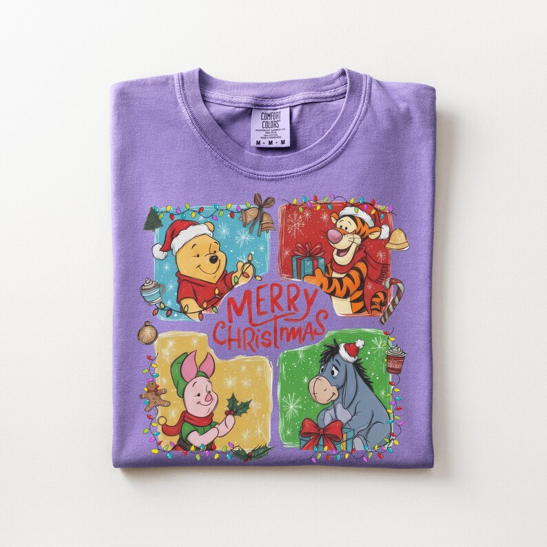 Winnie the Pooh Christmas Shirt, Comfort Colors Unisex Tee, Tigger Eeyore Piglet, Merry Christmas