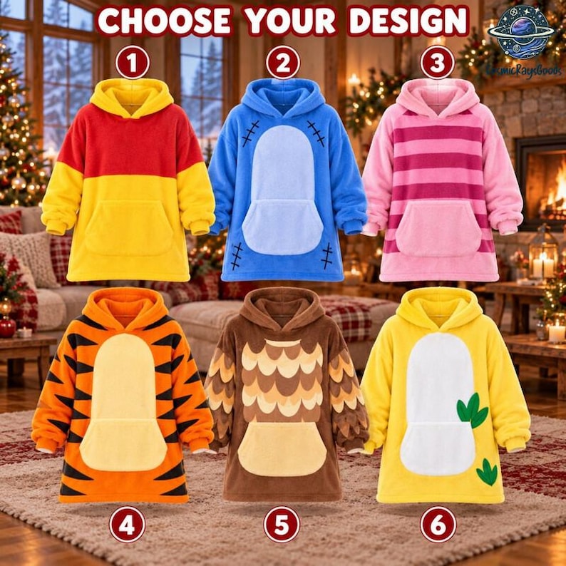 Pooh Bear Blanket Hoodie, Pooh Piglet Tigger Eeyore Matching Group Costume, Halloween Cosplay Outfit, Holiday Sleepwear Set