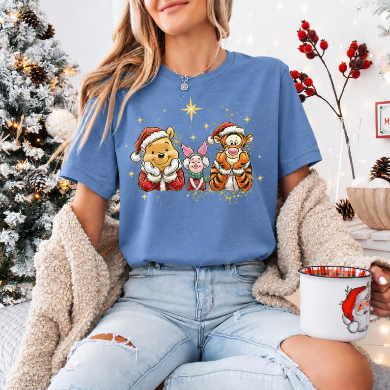 Winnie the Pooh Christmas Tee, Tigger Piglet Holiday Graphic Shirt (Comfort Colors)