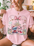 Stitch And Angel Christmas Comfort Colors® Shirt, Merry Stitchmas T-Shirt, Disney Couple Xmas Trip Tee