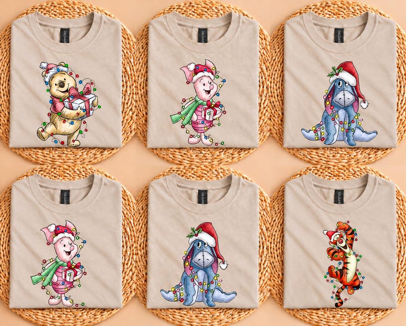 Winnie the Pooh Characters Christmas Shirt,The Pooh Eeyore Tigger Piglet Family Matching Christmas Tee,Disney Christmas Party Shirt,Xmas Tee