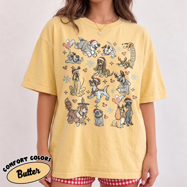 Disney Dogs Christmas Shirt, Comfort Colors Holiday Tee, Pluto, Lady and the Tramp, Dalmatian Puppy Shirt, Christmas Gift for Dog Lovers