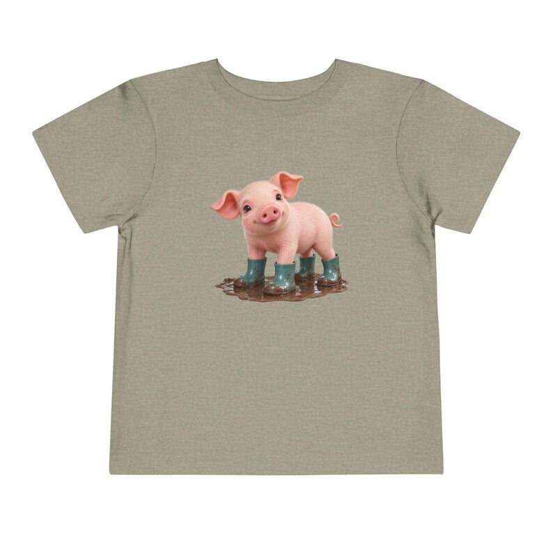 Cute Piglet Mud Puddle Toddler Short Sleeve Tee