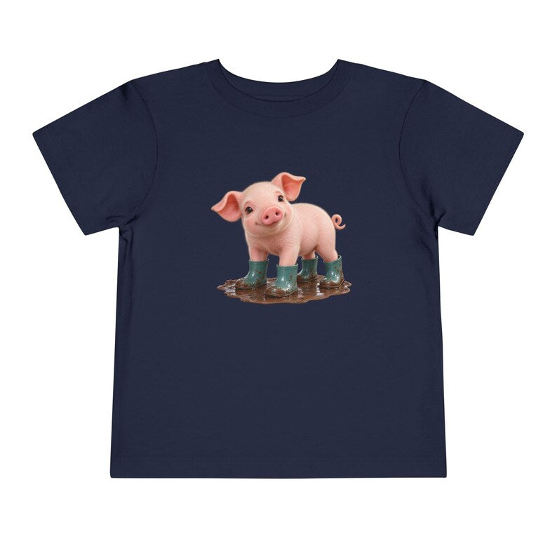 Cute Piglet Mud Puddle Toddler Short Sleeve Tee