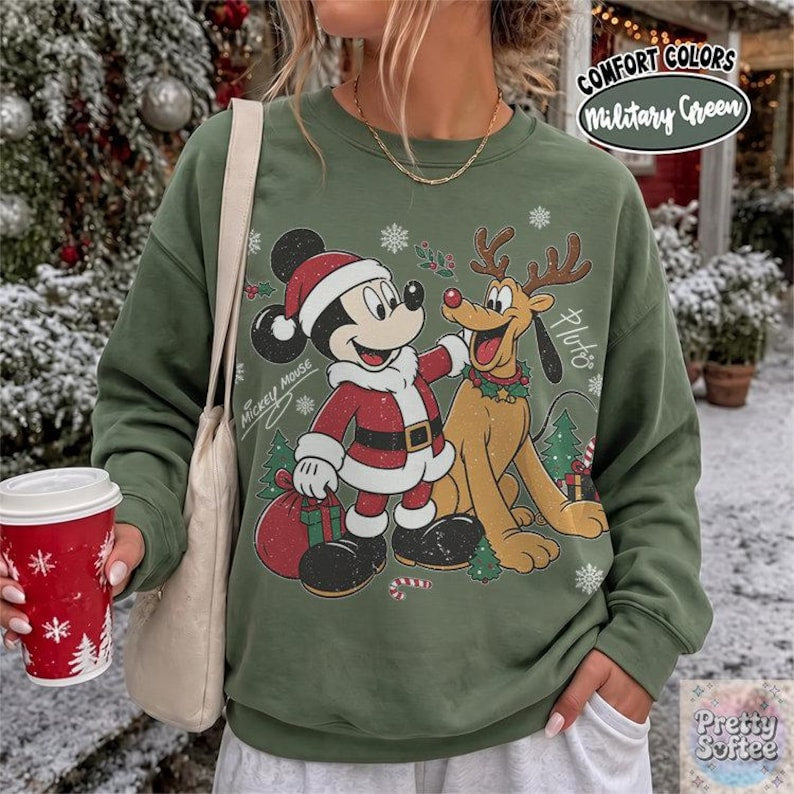 Retro Mickey And Pluto Christmas Shirt, Comfort Colors Santa Mickey Design Tee, Mickey Very Merry Christmas Party 2026 Shirt, DisneyLand Tee