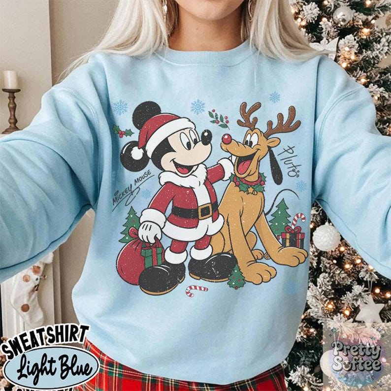 Retro Mickey And Pluto Christmas Shirt, Comfort Colors Santa Mickey Design Tee, Mickey Very Merry Christmas Party 2026 Shirt, DisneyLand Tee
