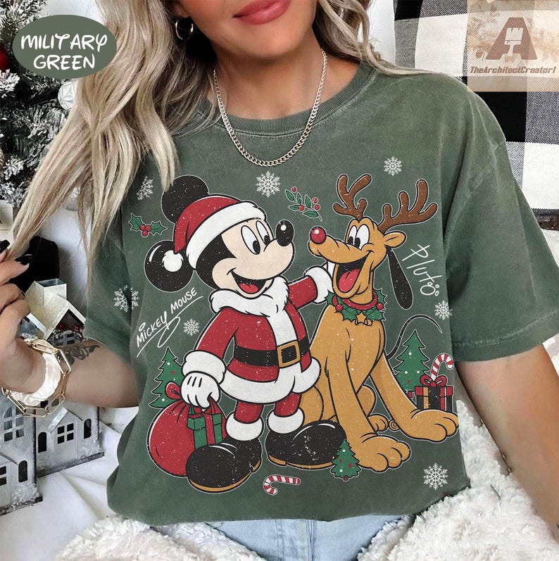 Retro Mickey And Pluto Christmas Shirt, Comfort Colors Santa Mickey Design Tee, Mickey Very Merry Christmas Party 2026 Shirt, DisneyLand Tee