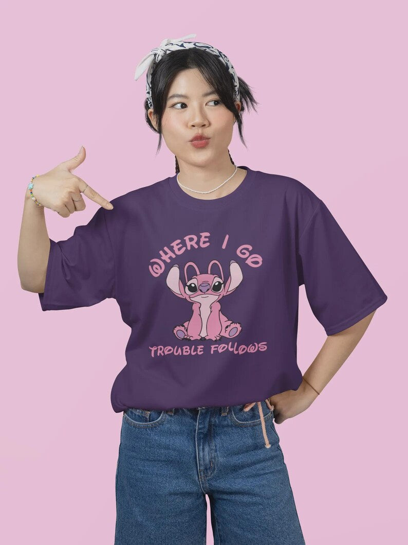 Disney Stitch and Angel Couple Shirt, Where I Go Trouble Follows Shirt, Disney Couple Matching Shirts, Disney Mr And Mrs Shirt