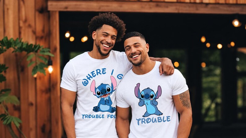Disney Stitch and Angel Couple Shirt, Where I Go Trouble Follows Shirt, Disney Couple Matching Shirts, Disney Mr And Mrs Shirt