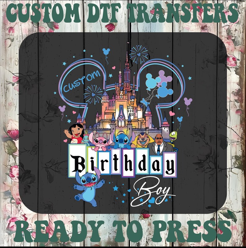 Custom Name Stitch and Angel Birthday DTF Transfers, Personalized Birthday Ready To Press