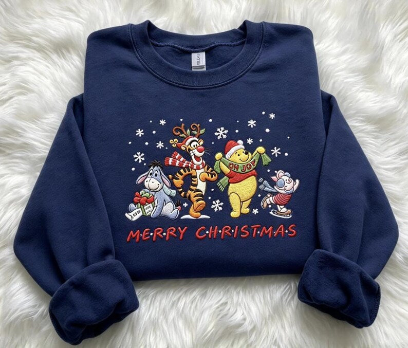 Winnie the Pooh Christmas Sweatshirt, Tigger Eeyore Piglet Holiday Shirt, Disney Winnie the Pooh Xmas Crewneck, Disney 100 Acre Woods Gifts