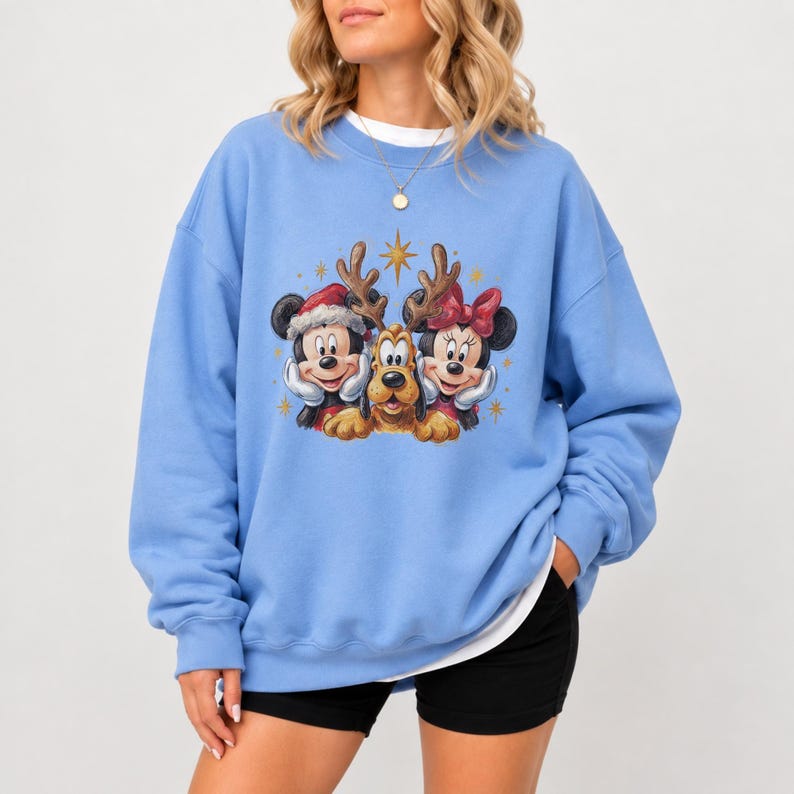 Mickey Minnie Pluto Christmas Sweatshirt, Vintage Disney Holiday Hoodie, Retro Reindeer Christmas Shirt, Disney World Christmas Trip Tee