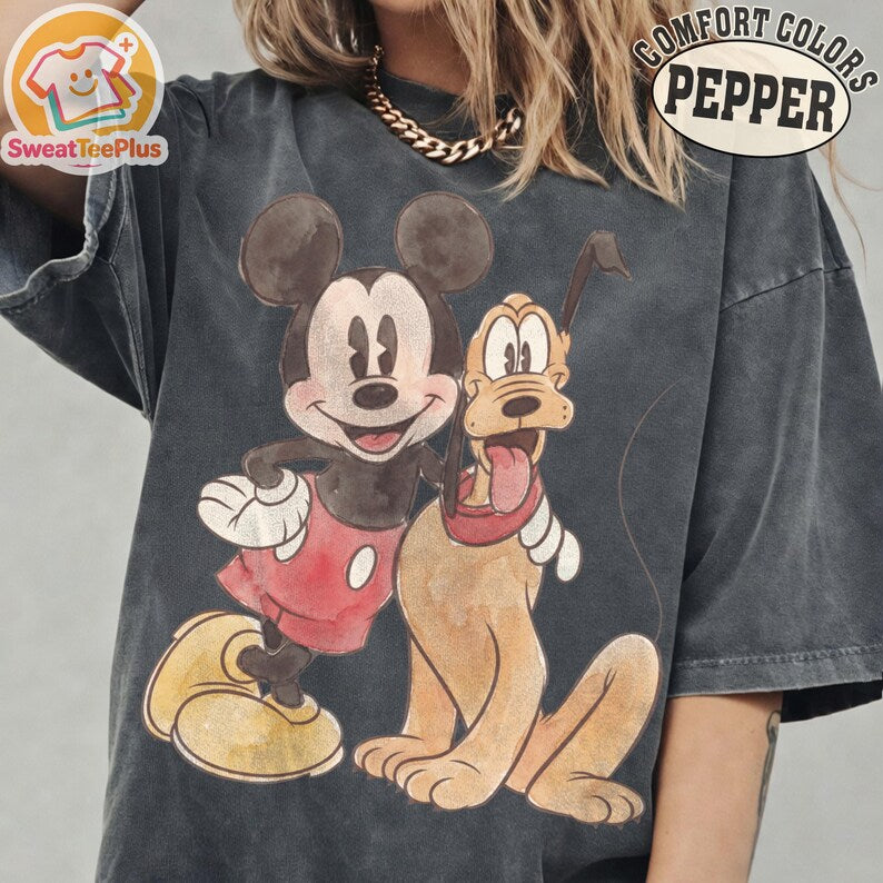 Comfort Colors Mickey & Friends Shirt, Retro Mickey and Pluto Tee, Family Vacation Matching Shirts, Disney Trip Gift Tee, Mouse Family Shirt