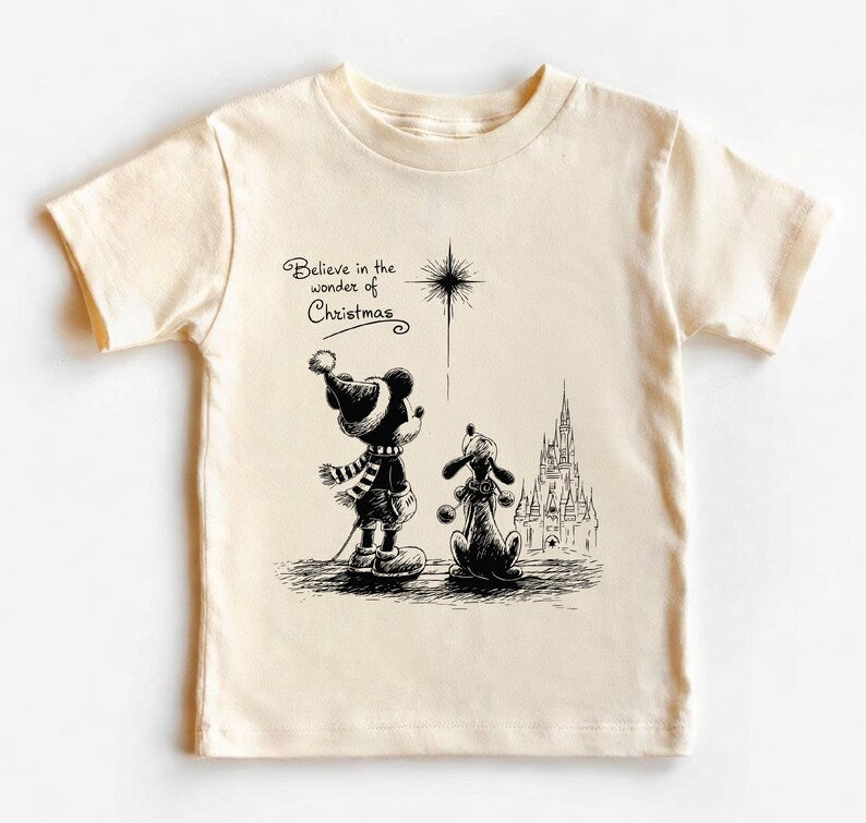 Mickey Pluto Christmas Shirt, Disney Christmas Family Tee, Believe in the Wonder of Chirstmas Holiday, WDW Magic Kingdom Trip Comfort Colors