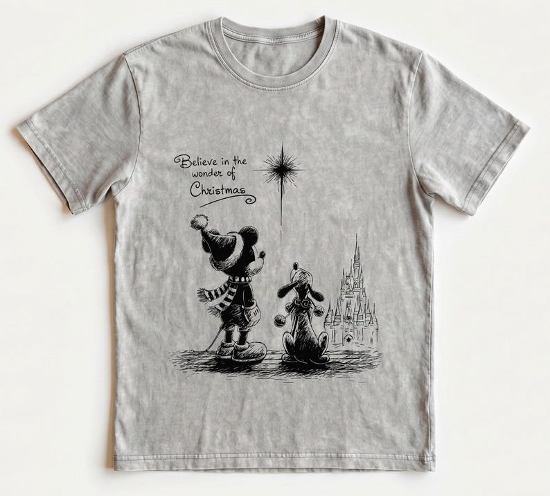 Mickey Pluto Christmas Shirt, Disney Christmas Family Tee, Believe in the Wonder of Chirstmas Holiday, WDW Magic Kingdom Trip Comfort Colors