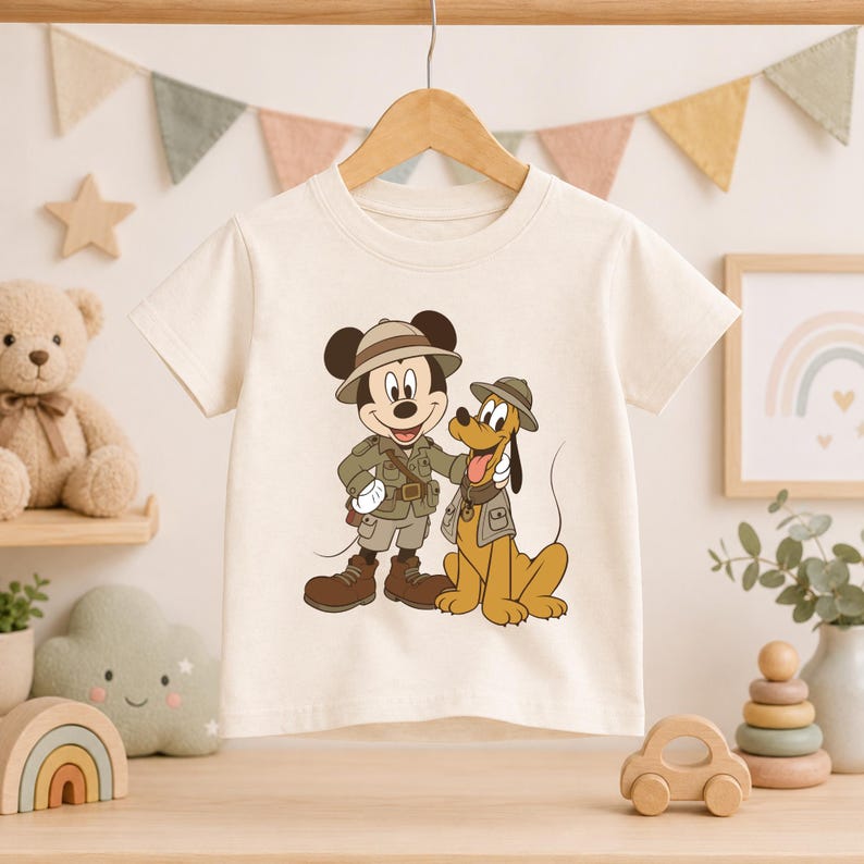 Disney Safari Kids Shirt, Mickey Pluto Graphic Tee, Explorer Hat Portrait Crew Tops, Night Friends Group Trip Park Gift Sweatshirt