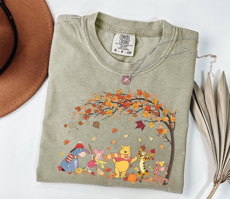 Comfort Colors Retro Disney Winnie The Pooh Autumn Fall Vibes Shirt, Pooh and Friends, Pooh Tigger Eeyore Piglet Fall Season Sweatshirt