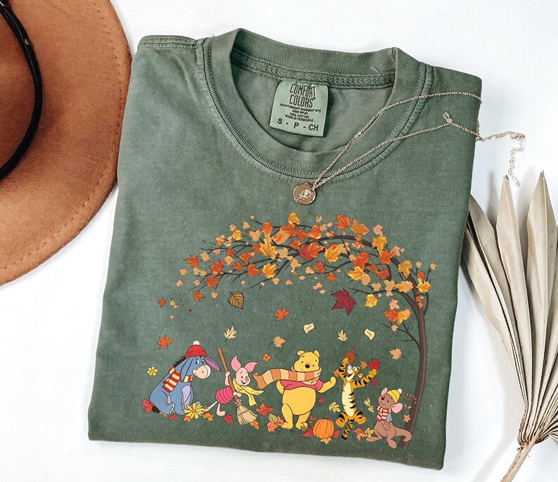 Comfort Colors Retro Disney Winnie The Pooh Autumn Fall Vibes Shirt, Pooh and Friends, Pooh Tigger Eeyore Piglet Fall Season Sweatshirt