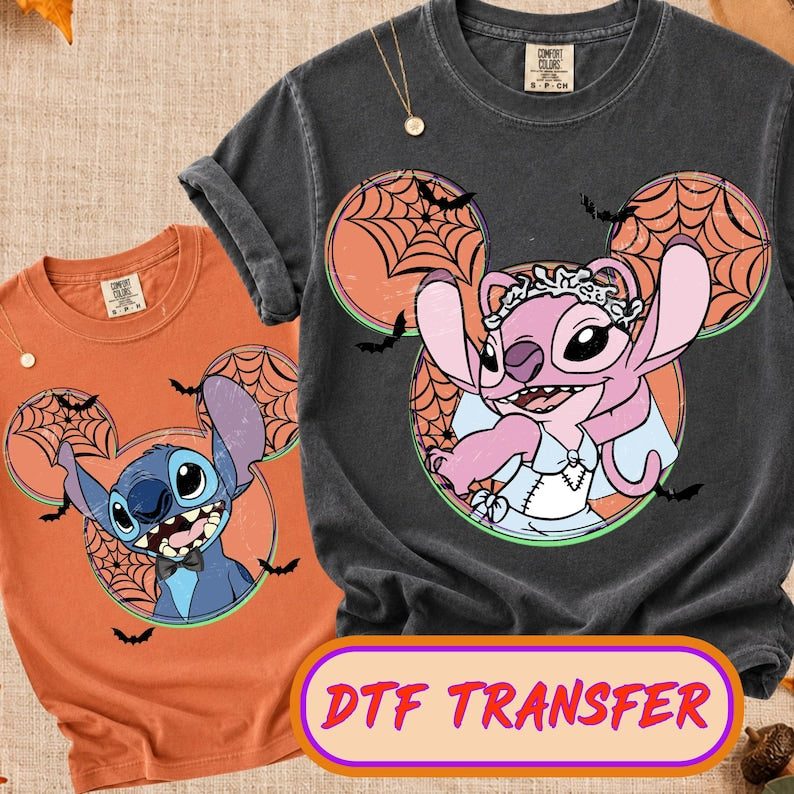 Stitch Angel Bride Halloween DTF, Couples Halloween DTF Transfer Ready For Press, Spooky Season Dtf Prints, Ready To Press, Direct To Film