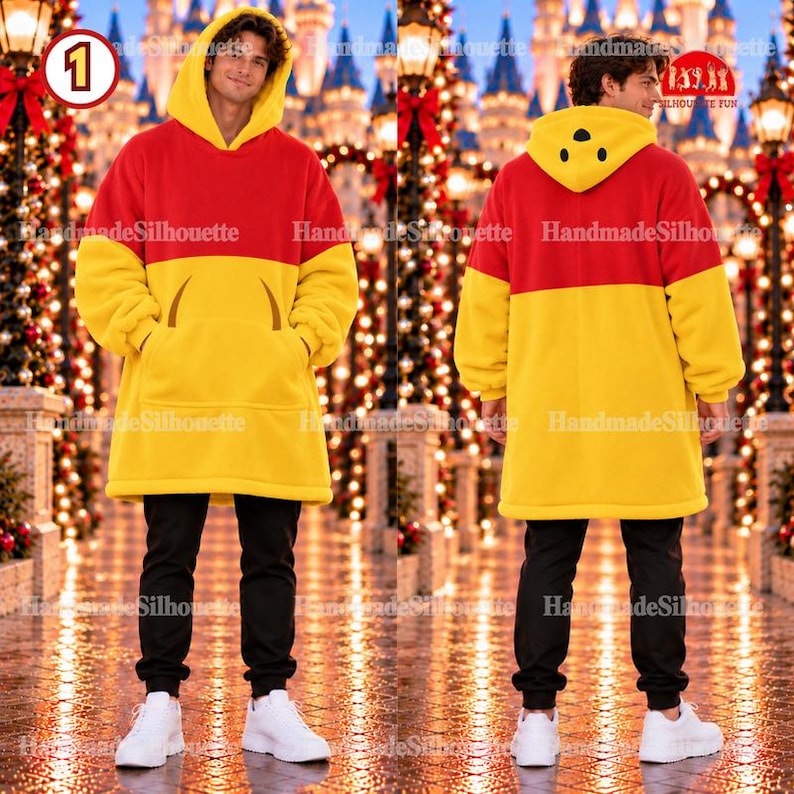Winnie The Pooh Costume Oversized Blanket Hoodie, Pooh Piglet Tigger Eeyore Cosplay Matching Group, Funny Christmas Hoodie, Xmas Gift