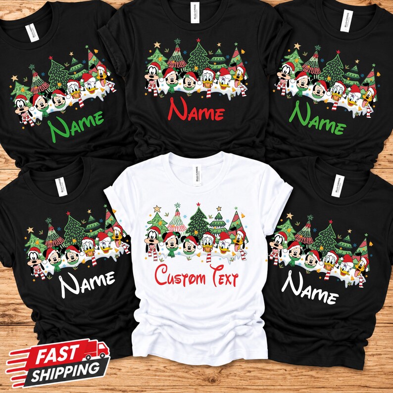 Christmas Disney Character Shirt, Personalized Name Tee, Custom Matching Family Shirts, Mickey Minnie Donald Daisy Goofy Pluto shirt